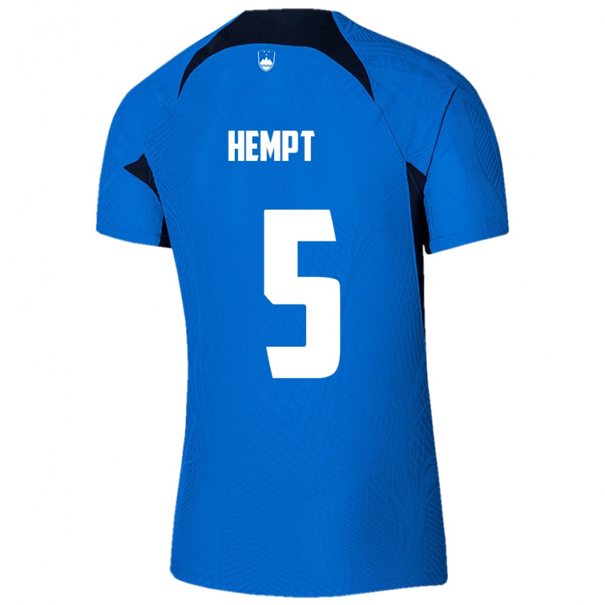 Bambino Maglia Slovenia Lukas Hempt #5 Blu Kit Gara Away 24-26 Maglietta