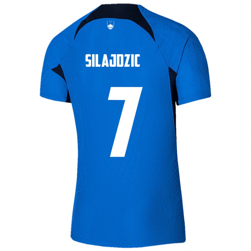 Bambino Maglia Slovenia Riad Silajdzic #7 Blu Kit Gara Away 24-26 Maglietta