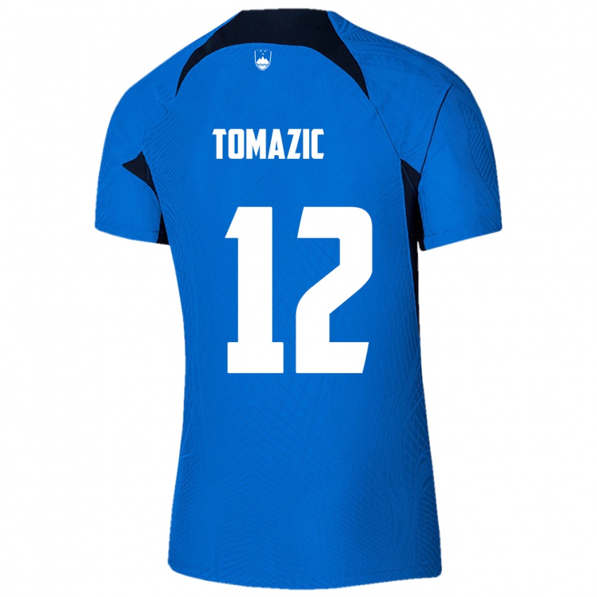 Bambino Maglia Slovenia Lukas Tomazic #12 Blu Kit Gara Away 24-26 Maglietta