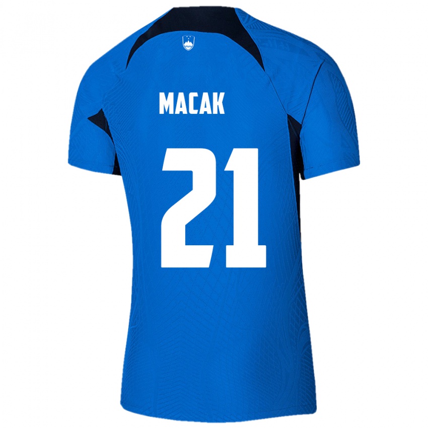 Bambino Maglia Slovenia Lucas Macak #21 Blu Kit Gara Away 24-26 Maglietta