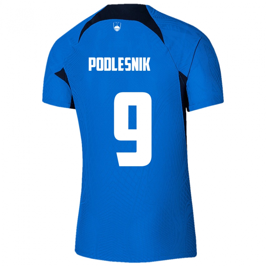 Bambino Maglia Slovenia Nik Podlesnik #9 Blu Kit Gara Away 24-26 Maglietta