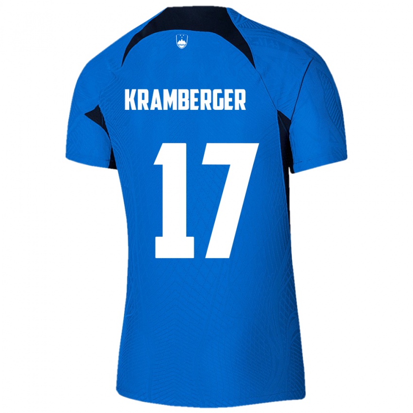 Bambino Maglia Slovenia Enej Kramberger #17 Blu Kit Gara Away 24-26 Maglietta