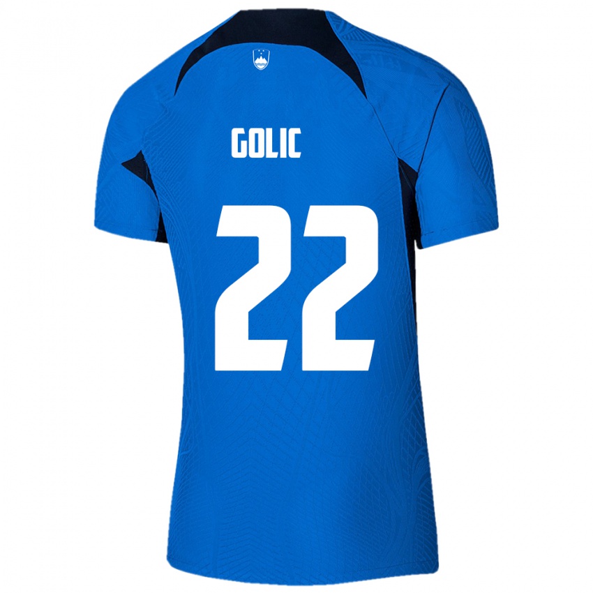 Bambino Maglia Slovenia Tilen Golic #22 Blu Kit Gara Away 24-26 Maglietta