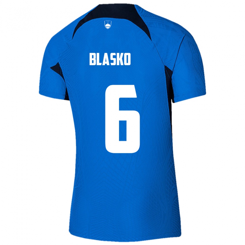 Bambino Maglia Slovenia Svit Blasko #6 Blu Kit Gara Away 24-26 Maglietta