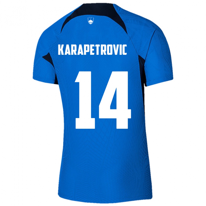 Bambino Maglia Slovenia Luka Karapetrovic #14 Blu Kit Gara Away 24-26 Maglietta