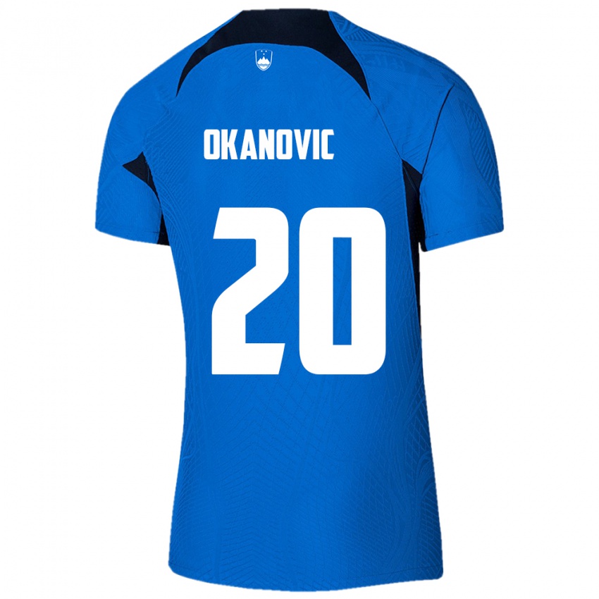 Bambino Maglia Slovenia Deen Okanovic #20 Blu Kit Gara Away 24-26 Maglietta