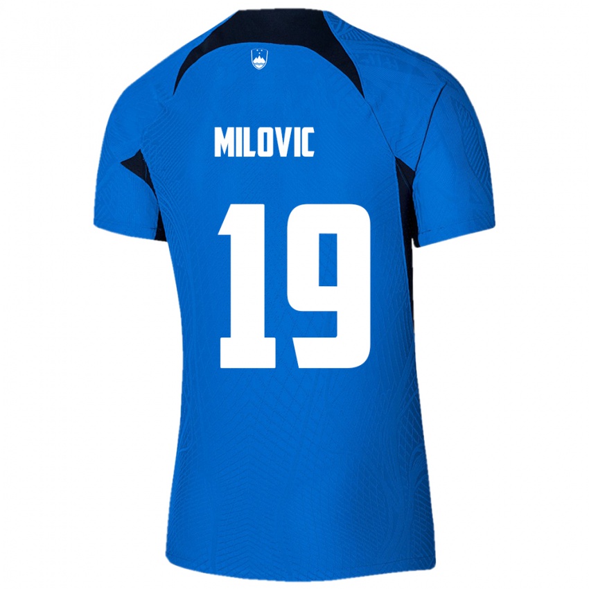 Bambino Maglia Slovenia Ana Milovič #19 Blu Kit Gara Away 24-26 Maglietta