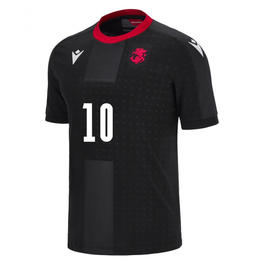 Bambino Maglia Georgia Nikoloz Kvelashvili #10 Nero Kit Gara Away 24-26 Maglietta