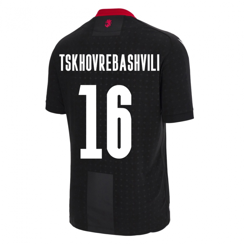 Bambino Maglia Georgia Nikoloz Tskhovrebashvili #16 Nero Kit Gara Away 24-26 Maglietta