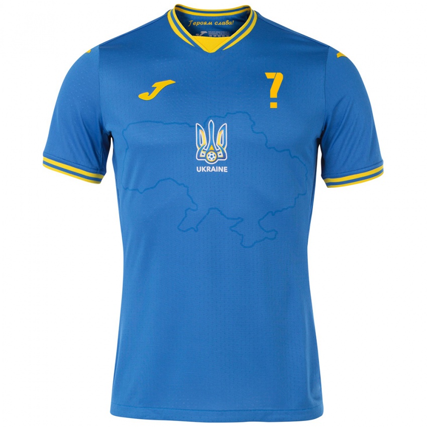 Bambino Maglia Ucraina Il Tuo Nome #0 Blu Kit Gara Away 24-26 Maglietta