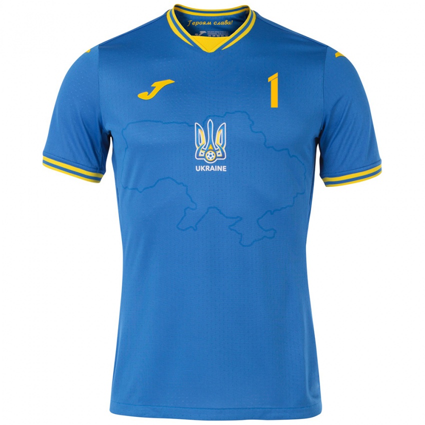 Bambino Maglia Ucraina Ruslan Neshcheret #1 Blu Kit Gara Away 24-26 Maglietta