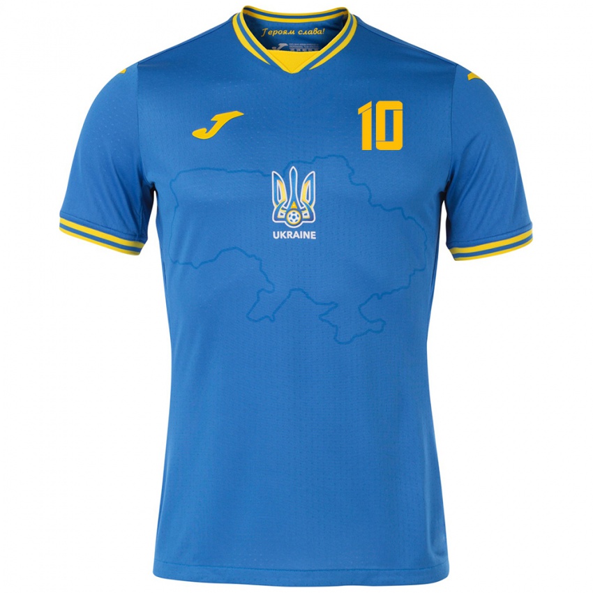 Bambino Maglia Ucraina Nazar Voloshyn #10 Blu Kit Gara Away 24-26 Maglietta