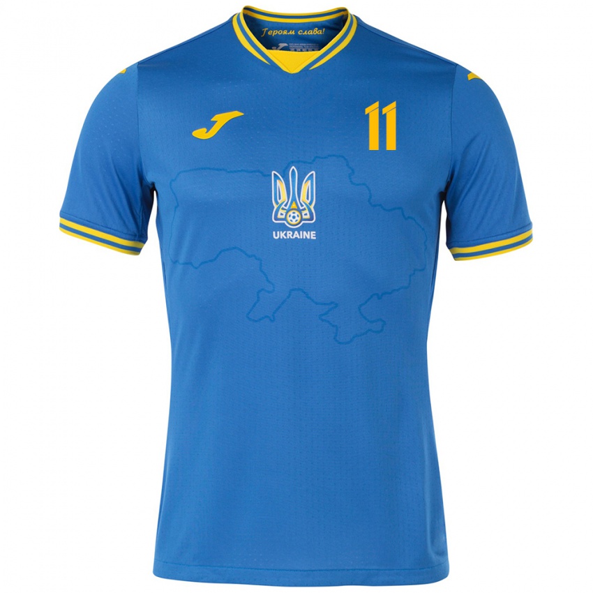 Bambino Maglia Ucraina Oleksiy Kashchuk #11 Blu Kit Gara Away 24-26 Maglietta