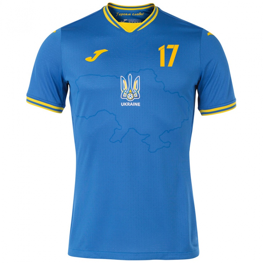 Bambino Maglia Ucraina Denys Shostak #17 Blu Kit Gara Away 24-26 Maglietta