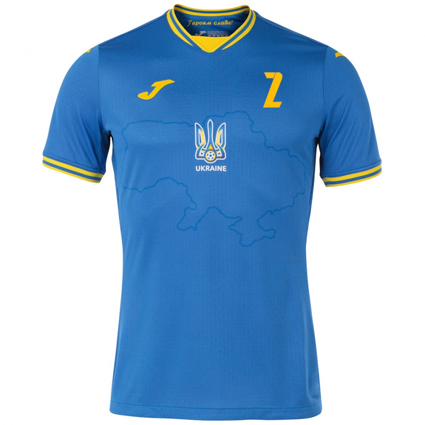 Bambino Maglia Ucraina Anton Drozd #2 Blu Kit Gara Away 24-26 Maglietta