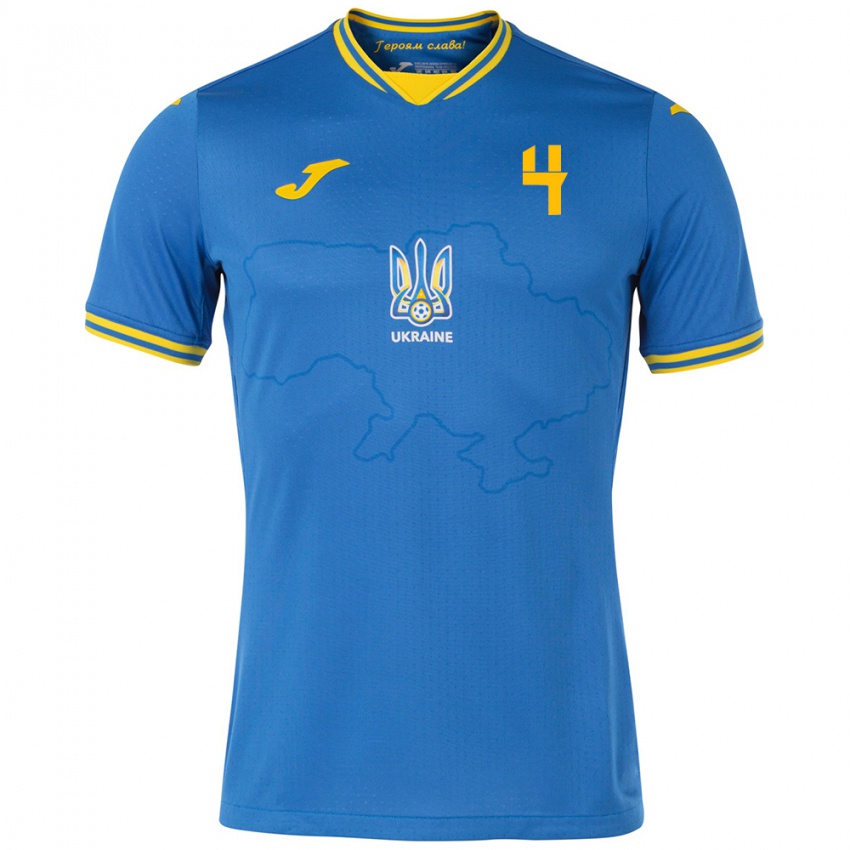 Bambino Maglia Ucraina Tetyana Romanenko #4 Blu Kit Gara Away 24-26 Maglietta