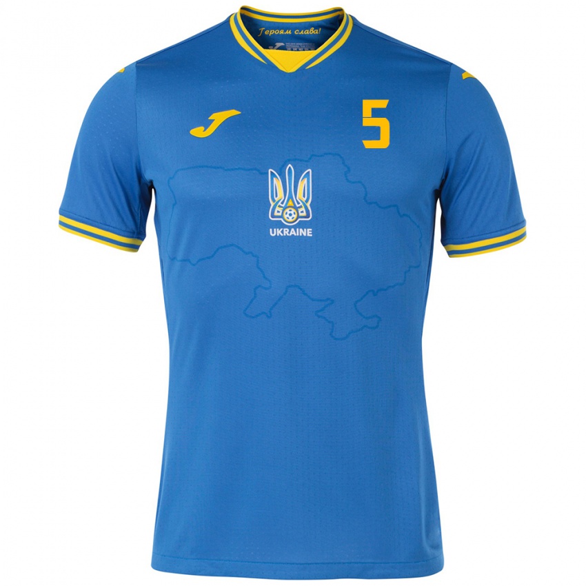 Bambino Maglia Ucraina Volodymyr Salyuk #5 Blu Kit Gara Away 24-26 Maglietta