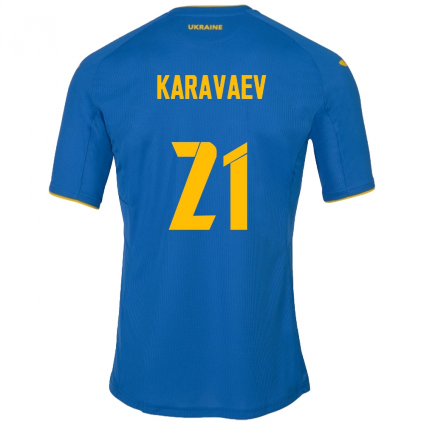 Bambino Maglia Ucraina Oleksandr Karavaev #21 Blu Kit Gara Away 24-26 Maglietta