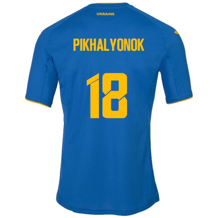 Bambino Maglia Ucraina Oleksandr Pikhalyonok #18 Blu Kit Gara Away 24-26 Maglietta