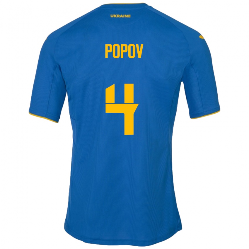 Bambino Maglia Ucraina Denys Popov #4 Blu Kit Gara Away 24-26 Maglietta