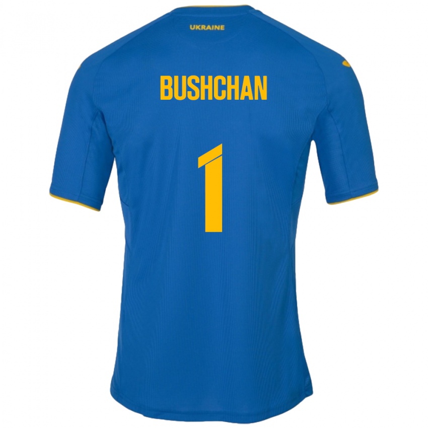 Bambino Maglia Ucraina Georgiy Bushchan #1 Blu Kit Gara Away 24-26 Maglietta