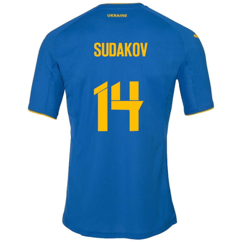 Bambino Maglia Ucraina Georgiy Sudakov #14 Blu Kit Gara Away 24-26 Maglietta