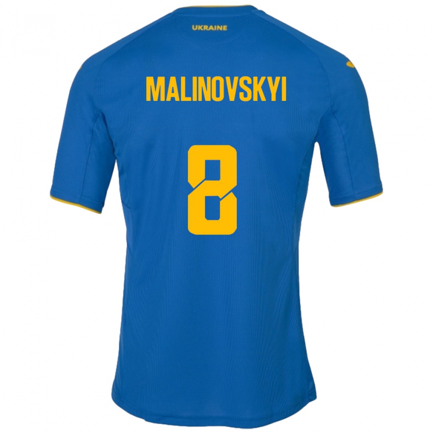 Bambino Maglia Ucraina Ruslan Malinovskyi #8 Blu Kit Gara Away 24-26 Maglietta