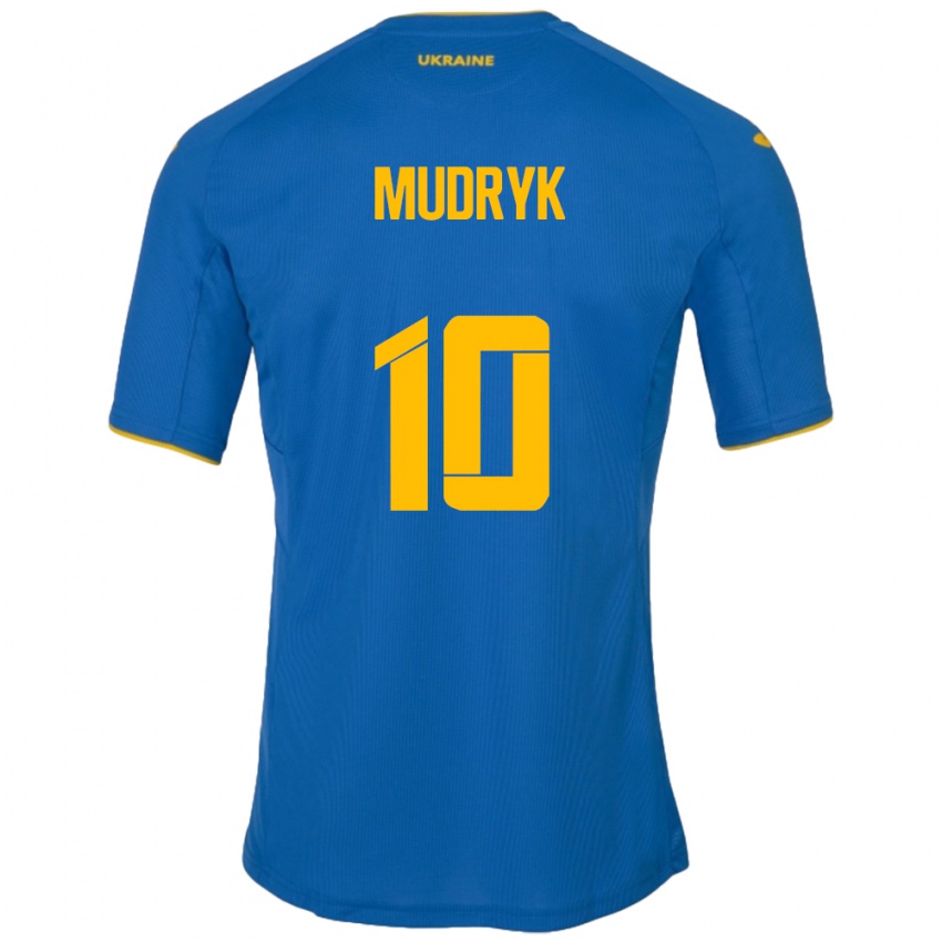 Bambino Maglia Ucraina Mykhaylo Mudryk #10 Blu Kit Gara Away 24-26 Maglietta