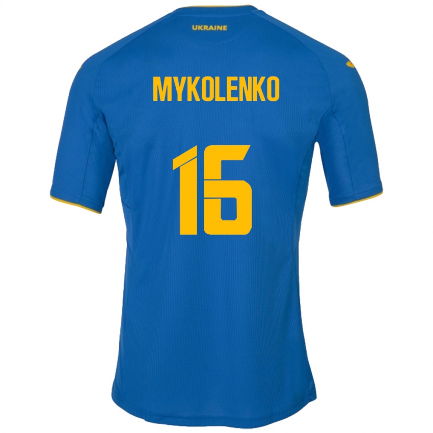 Bambino Maglia Ucraina Vitaliy Mykolenko #16 Blu Kit Gara Away 24-26 Maglietta