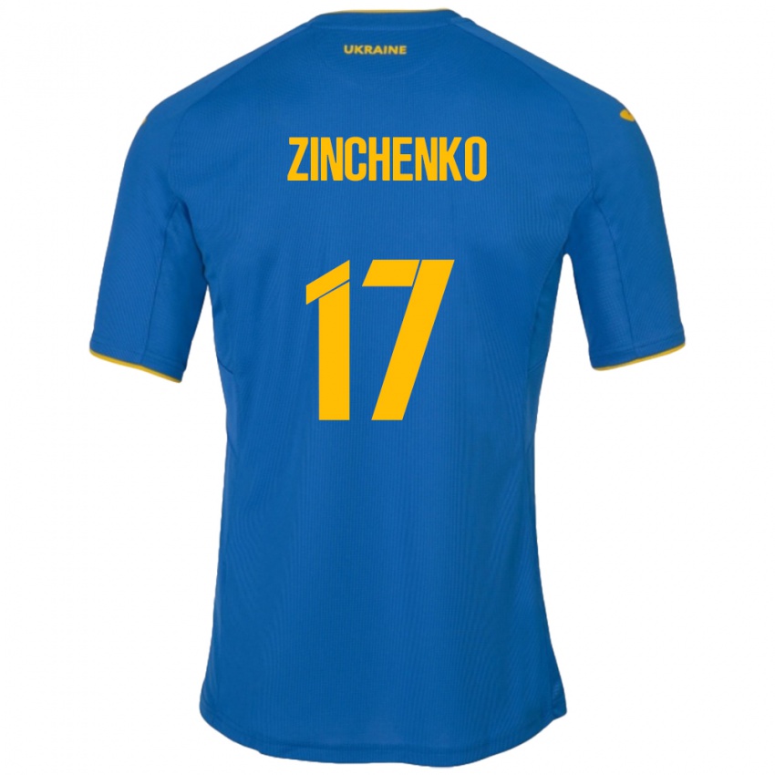 Bambino Maglia Ucraina Oleksandr Zinchenko #17 Blu Kit Gara Away 24-26 Maglietta