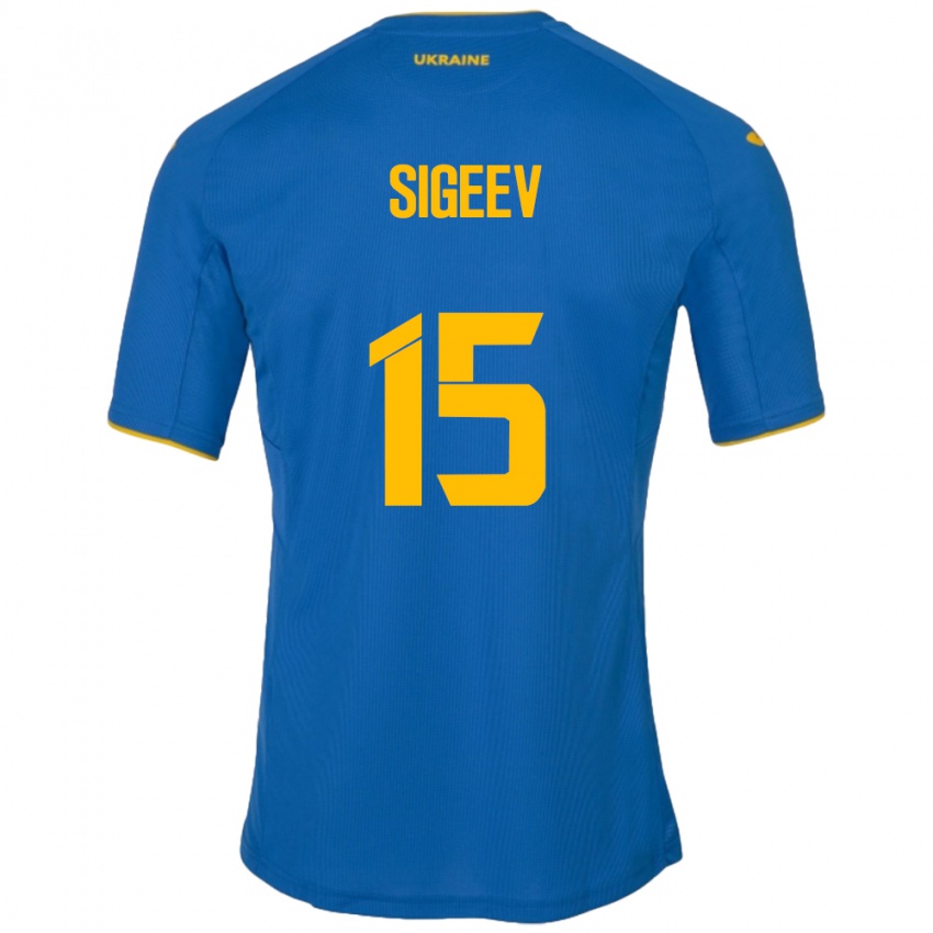 Bambino Maglia Ucraina Kyrylo Sigeev #15 Blu Kit Gara Away 24-26 Maglietta