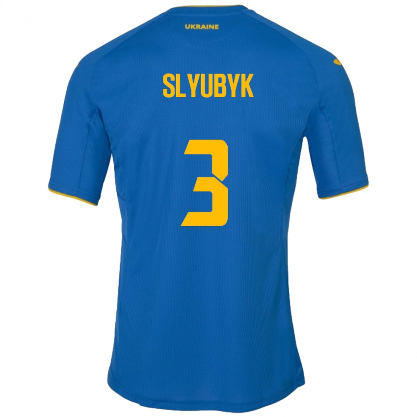 Bambino Maglia Ucraina Bogdan Slyubyk #3 Blu Kit Gara Away 24-26 Maglietta