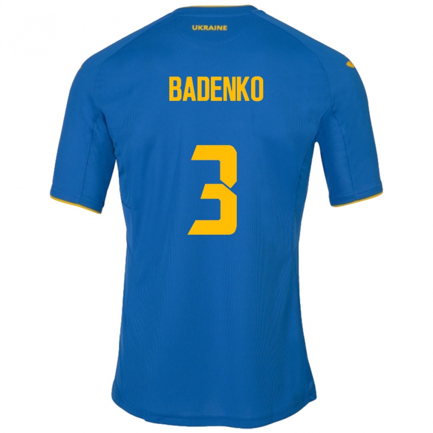 Bambino Maglia Ucraina Ilya Badenko #3 Blu Kit Gara Away 24-26 Maglietta