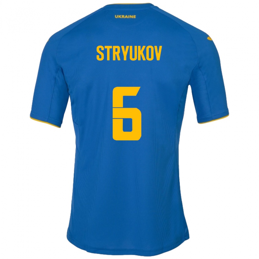 Bambino Maglia Ucraina Maksym Stryukov #6 Blu Kit Gara Away 24-26 Maglietta