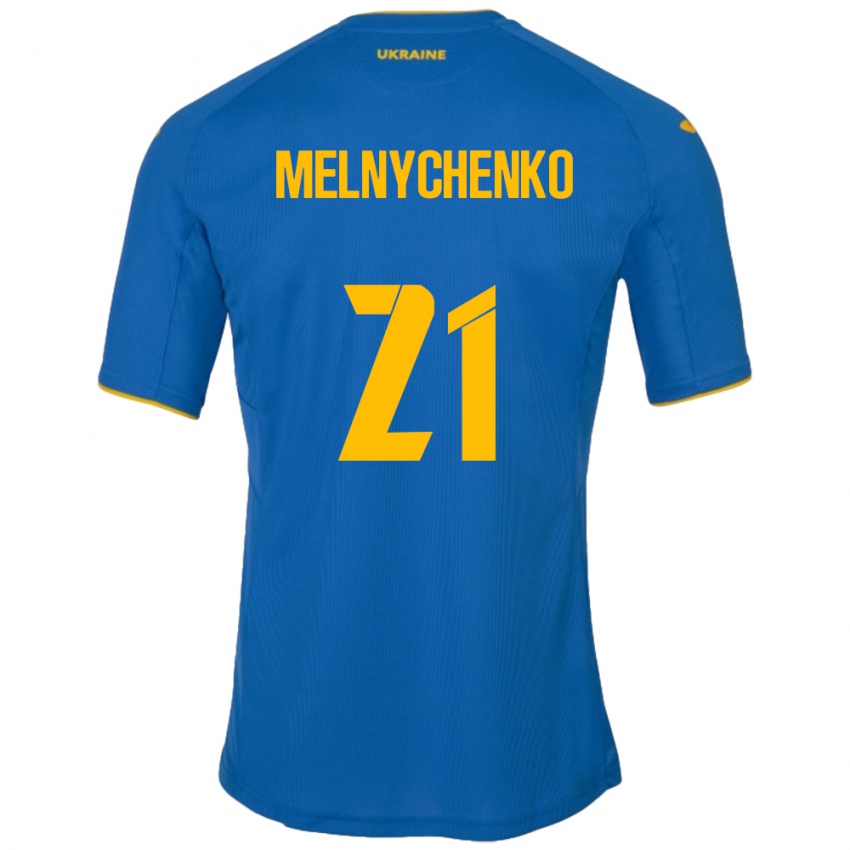 Bambino Maglia Ucraina Maksym Melnychenko #21 Blu Kit Gara Away 24-26 Maglietta