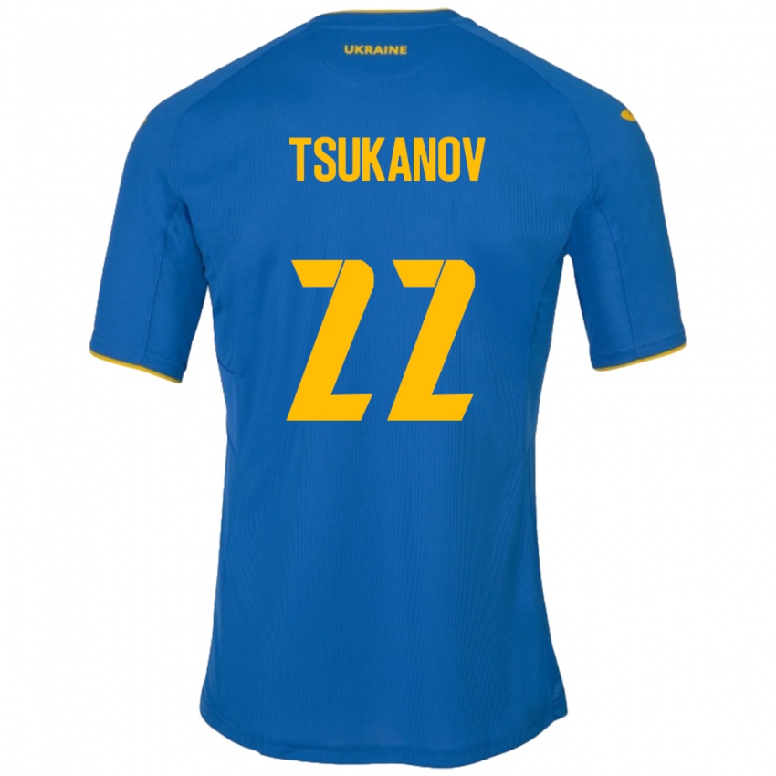 Bambino Maglia Ucraina Viktor Tsukanov #22 Blu Kit Gara Away 24-26 Maglietta