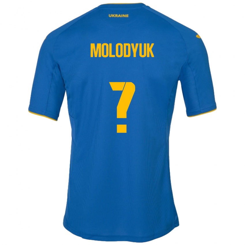 Bambino Maglia Ucraina Yelyzaveta Molodyuk #0 Blu Kit Gara Away 24-26 Maglietta