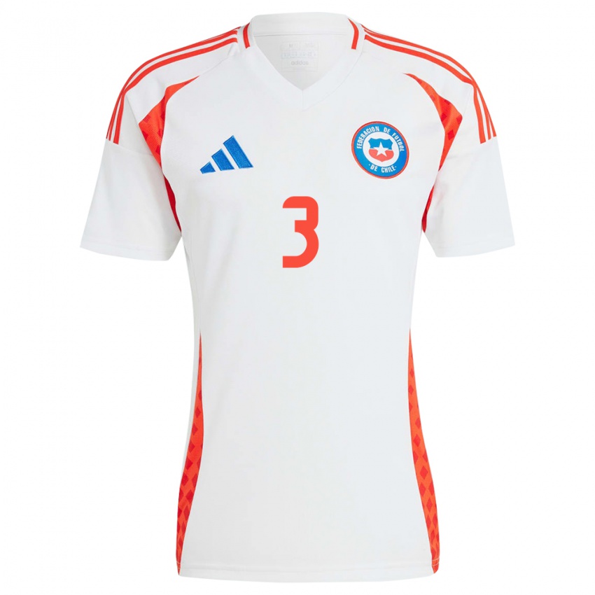 Bambino Maglia Cile Jonathan Villagra #3 Bianco Kit Gara Away 24-26 Maglietta