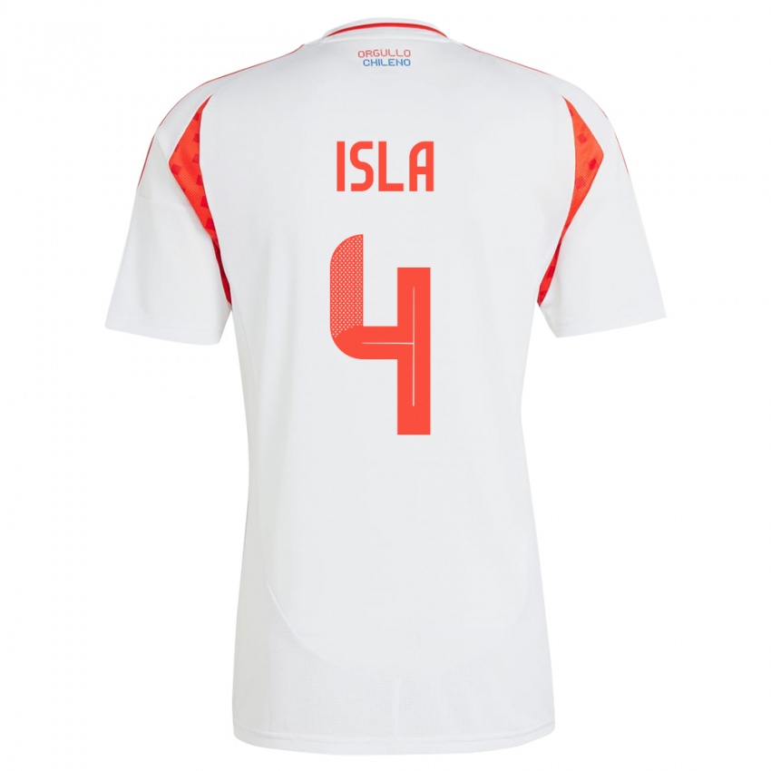 Bambino Maglia Cile Mauricio Isla #4 Bianco Kit Gara Away 24-26 Maglietta