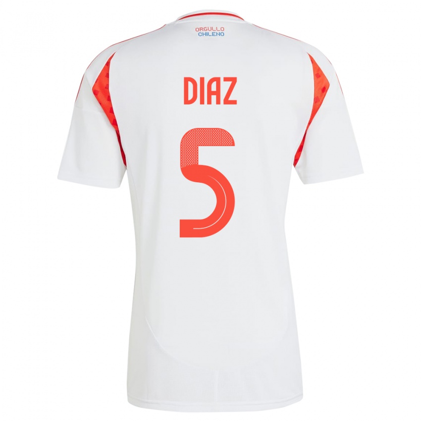 Bambino Maglia Cile Paulo Díaz #5 Bianco Kit Gara Away 24-26 Maglietta