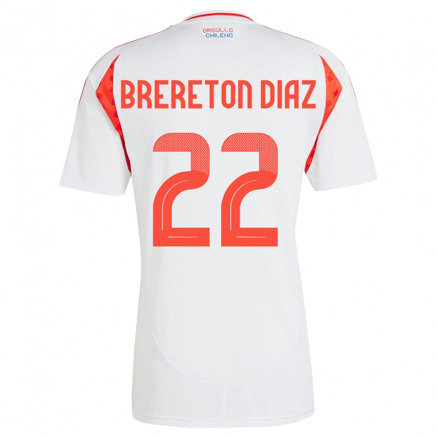 Bambino Maglia Cile Ben Brereton Díaz #22 Bianco Kit Gara Away 24-26 Maglietta