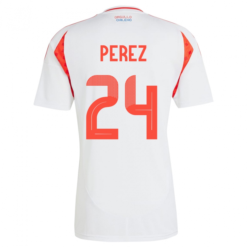 Bambino Maglia Cile César Pérez #24 Bianco Kit Gara Away 24-26 Maglietta