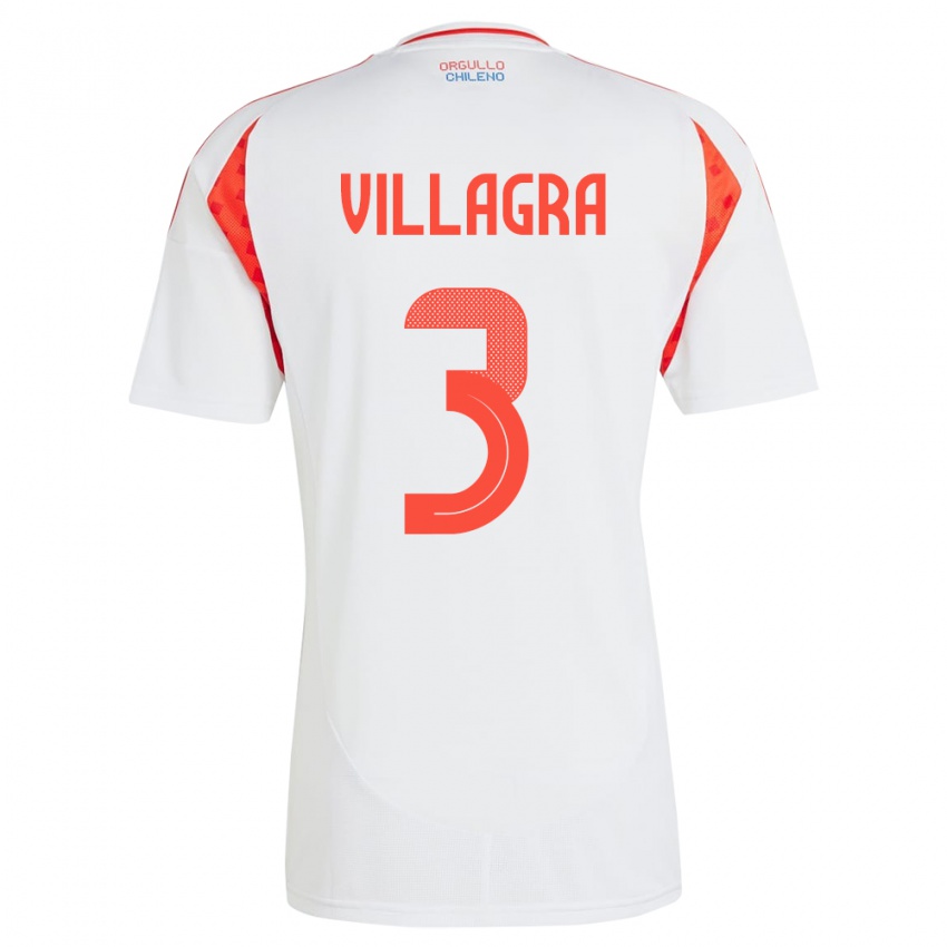 Bambino Maglia Cile Jonathan Villagra #3 Bianco Kit Gara Away 24-26 Maglietta