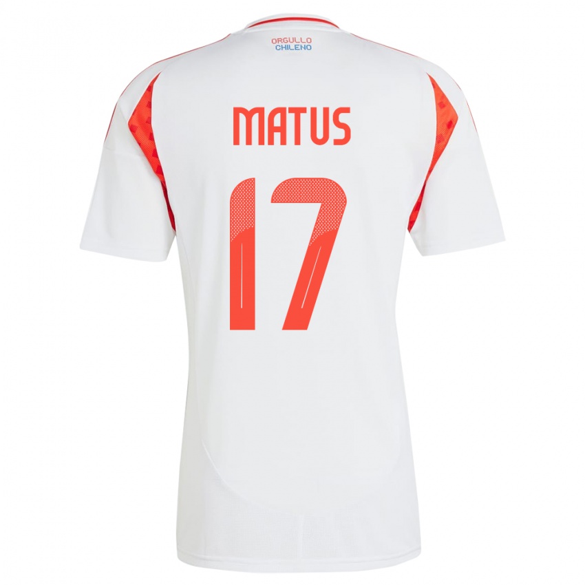 Bambino Maglia Cile Esteban Matus #17 Bianco Kit Gara Away 24-26 Maglietta