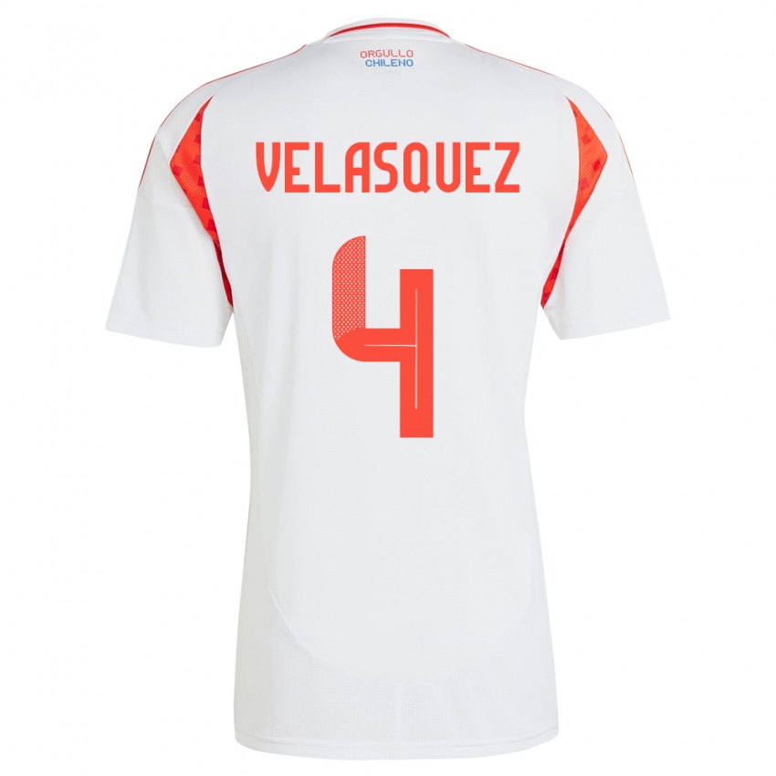 Bambino Maglia Cile Lucas Velásquez #4 Bianco Kit Gara Away 24-26 Maglietta