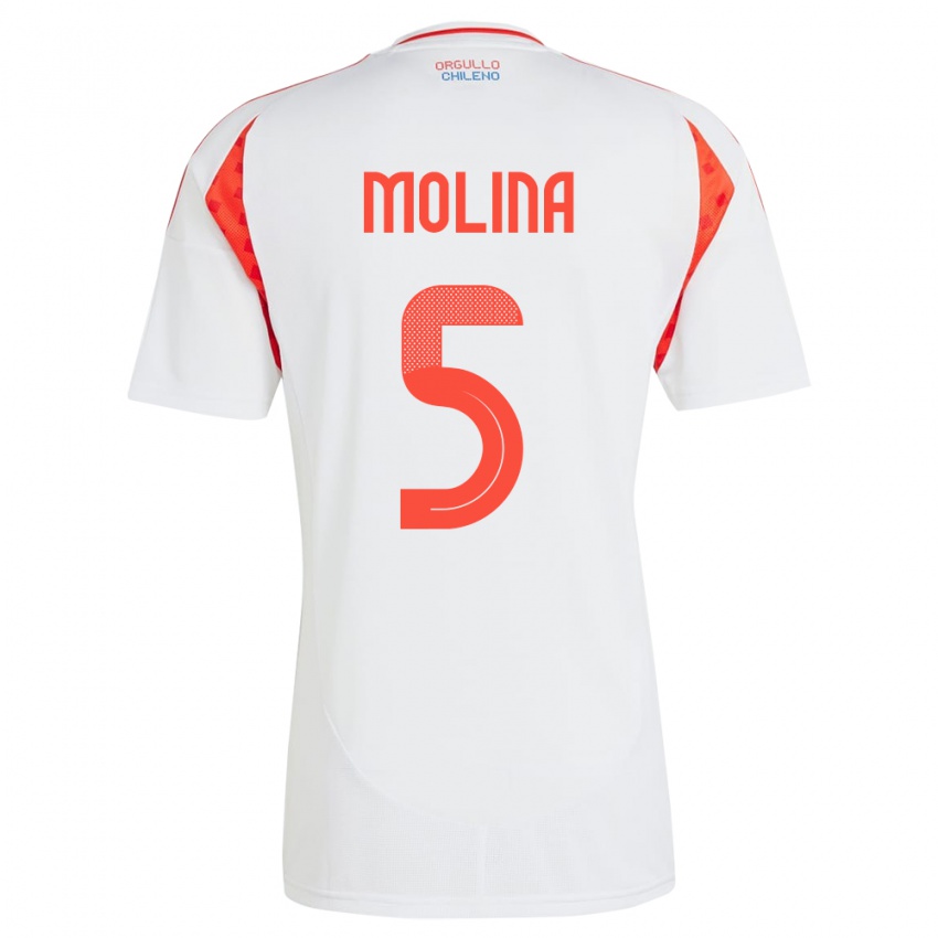 Bambino Maglia Cile Benjamín Molina #5 Bianco Kit Gara Away 24-26 Maglietta