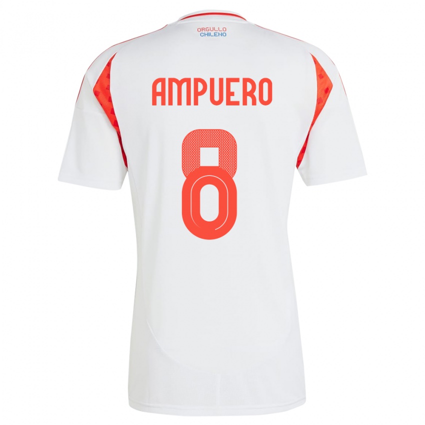 Bambino Maglia Cile Benjamín Ampuero #8 Bianco Kit Gara Away 24-26 Maglietta