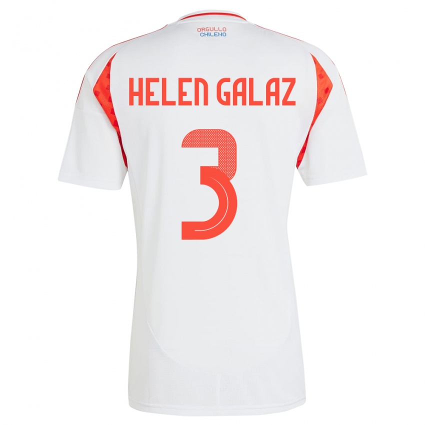 Bambino Maglia Cile Su Helen Galaz #3 Bianco Kit Gara Away 24-26 Maglietta