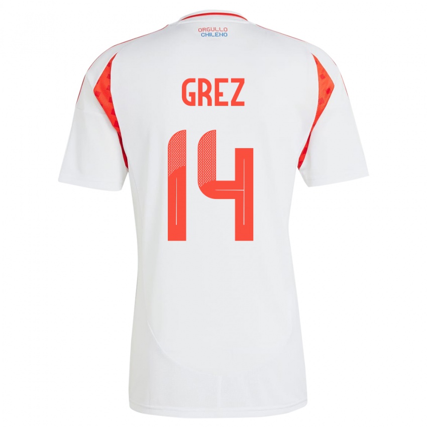 Bambino Maglia Cile Javiera Grez #14 Bianco Kit Gara Away 24-26 Maglietta