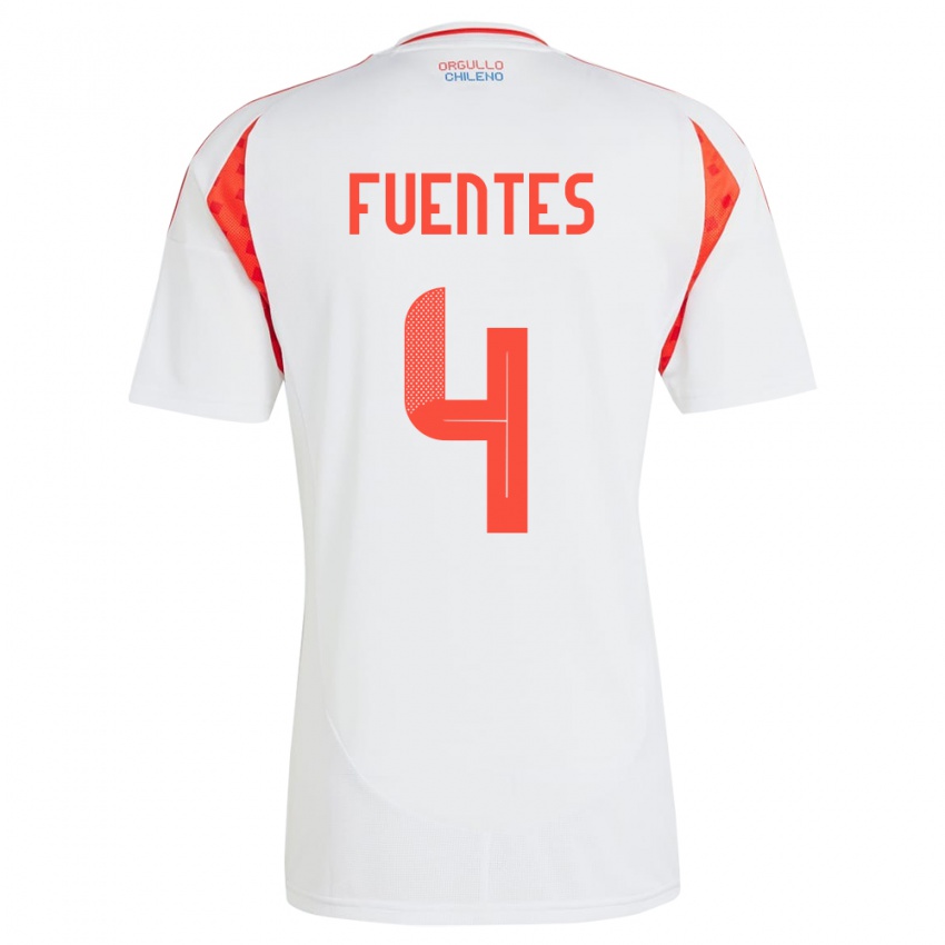 Bambino Maglia Cile Karen Fuentes #4 Bianco Kit Gara Away 24-26 Maglietta